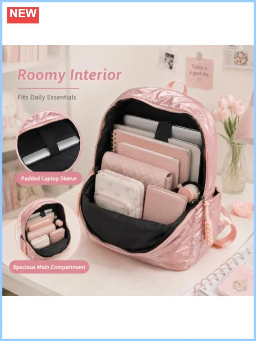 Quilted Puffer Backpack Nylon Lightweight Everyday Travel